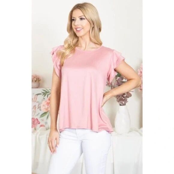 Pink Layered Ruffle Short Sleeve Top - Picture 4 of 5